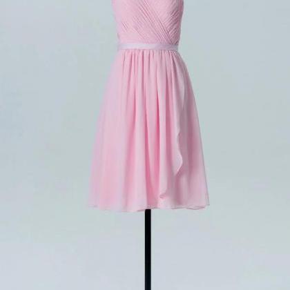 Sweet V-neck Pink Lace Bridesmaid Dress With Cap..