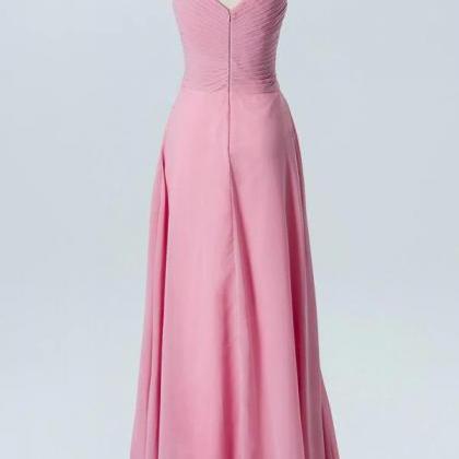 Chiffon Long Candy Pink Bridesmaid Dress With Cap..