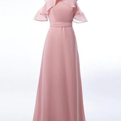 Blush Pink Halter Ruffles Long Bridesmaid Dress