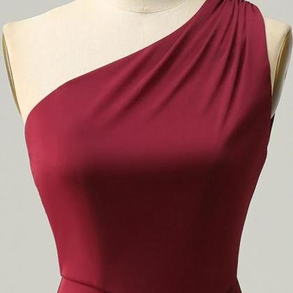 One Shoulder Jersey Mermaid Dresses Burgundy main image 0