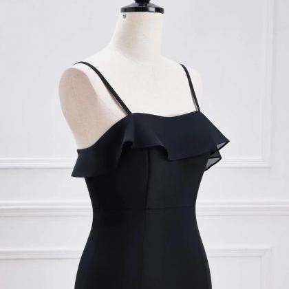 Black Straps Ruffle Multi-layer Chiffon Prom Dress