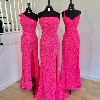 Gorous Mermaid Pink Sequins Long Party Dress Prom..