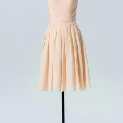 One Shoulder Pleated Short Peach Bridesamaid Dress
