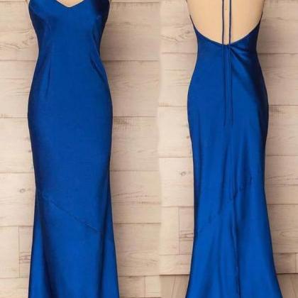 A Line Sleeveless Halter Royal Blue Satin Prom Dresses With Beading LBQ1829 main image 1
