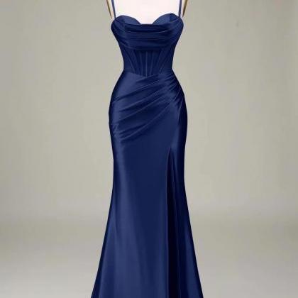 Sequins Corset Spaghetti Straps Mermaid Dress Dark Navy main image 1