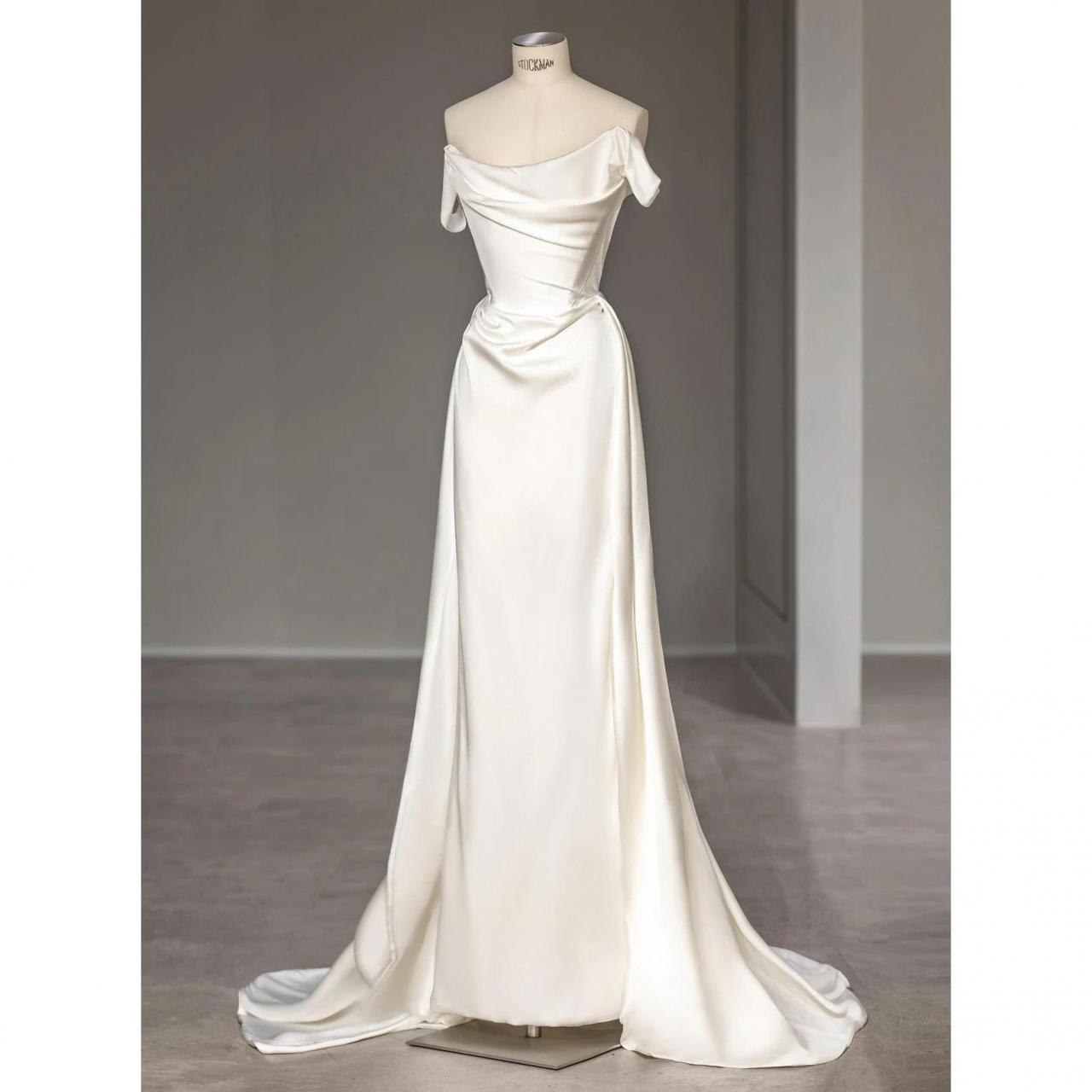 Off Shoulder Luxury Formal Evening Dresses Sexy Pleat Sleeveless Floor Length Elegant Prom Dresses
