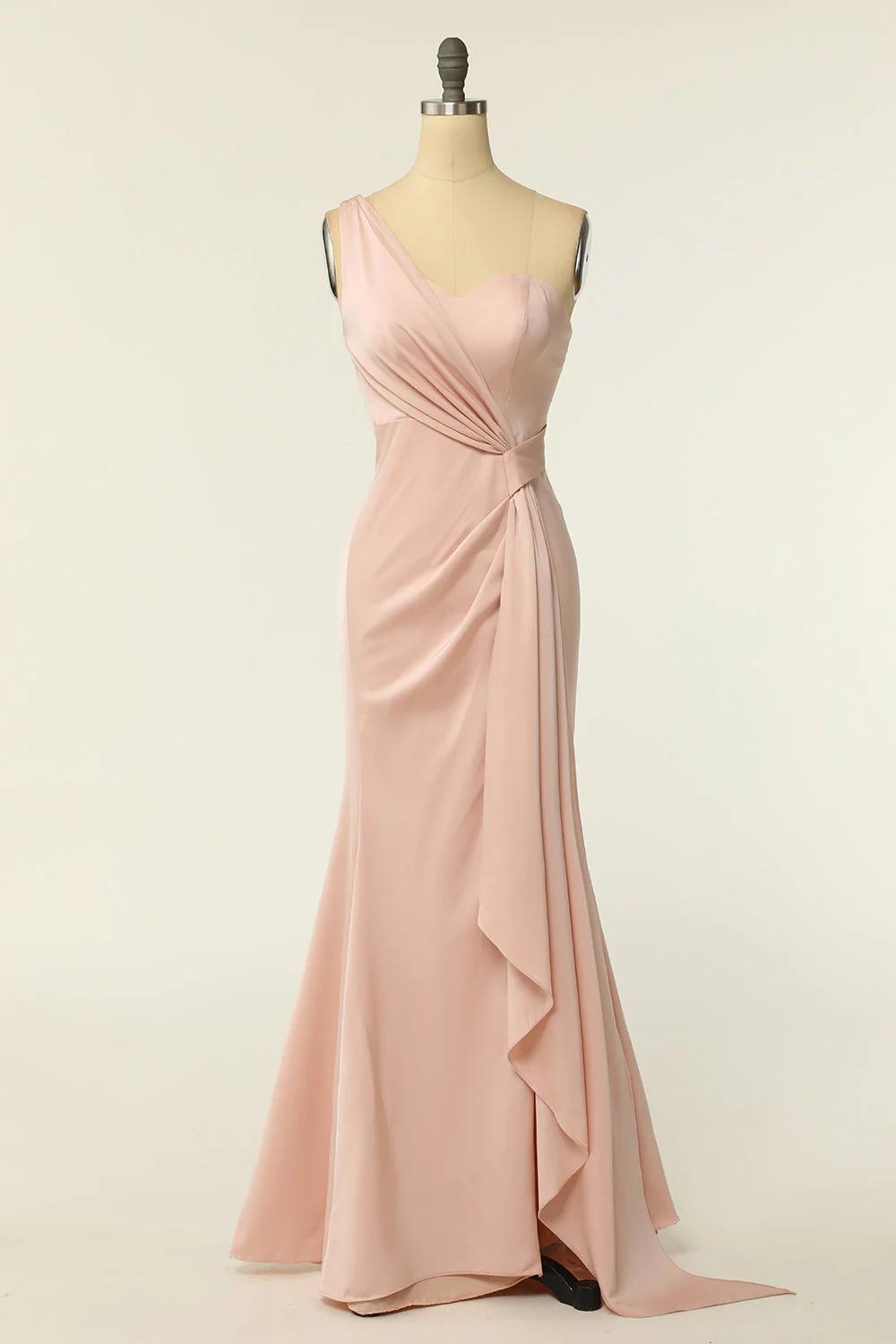 open lace back dress Blush Pink Pleating Tulle Mismatched Mermaid Bridesmaid Dresses. AB120 –  AlineBridal
