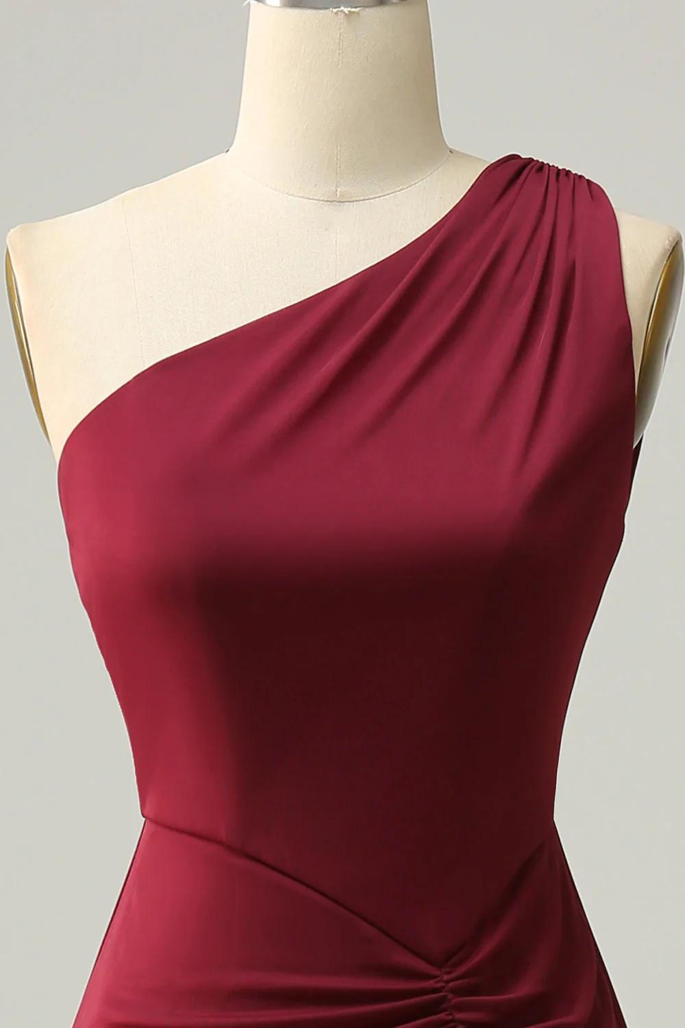 One Shoulder Jersey Mermaid Dresses Burgundy Plus Size