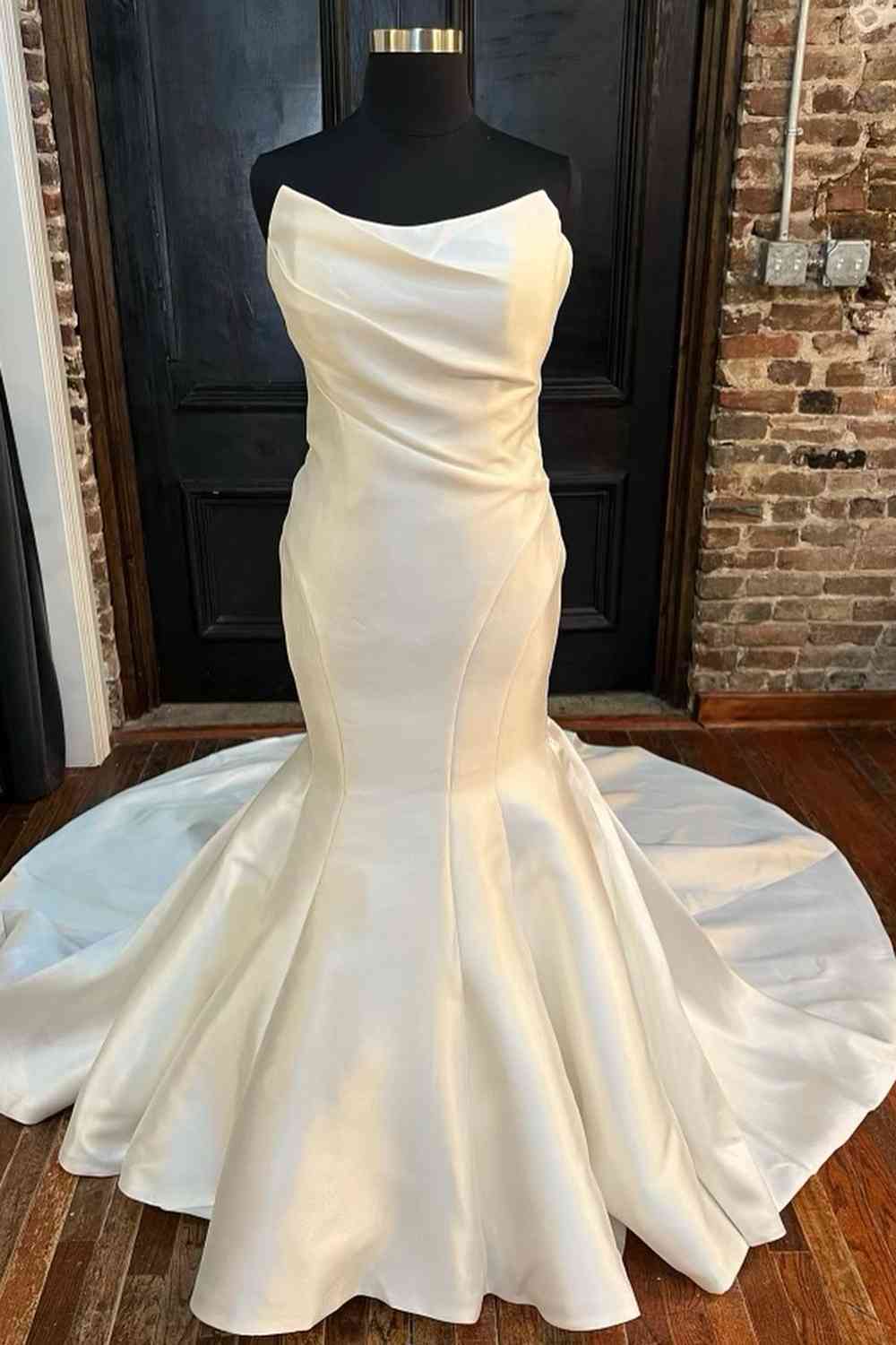 Simple Classy Mermaid Strapless Satin Long Wedding Dresses C4169 main image 1
