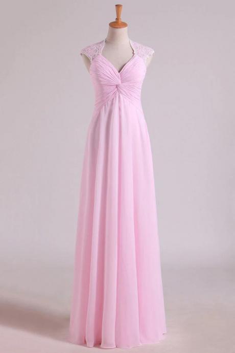 Pink Pleated High Waist Long Bridesmaid Dress