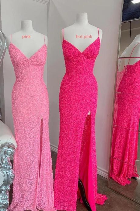 Flattering Mermaid Pink Long Party Dress Prom Dress