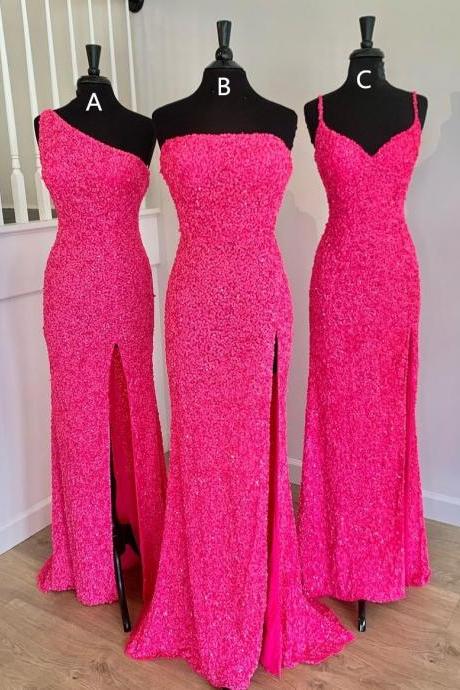 Gorous Mermaid Pink Sequins Long Party Dress Prom Dress