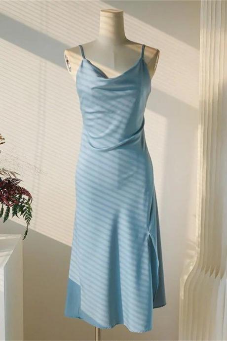Sheath Light Sky Blue Cowl Neck Mini Bridesmaid Dress