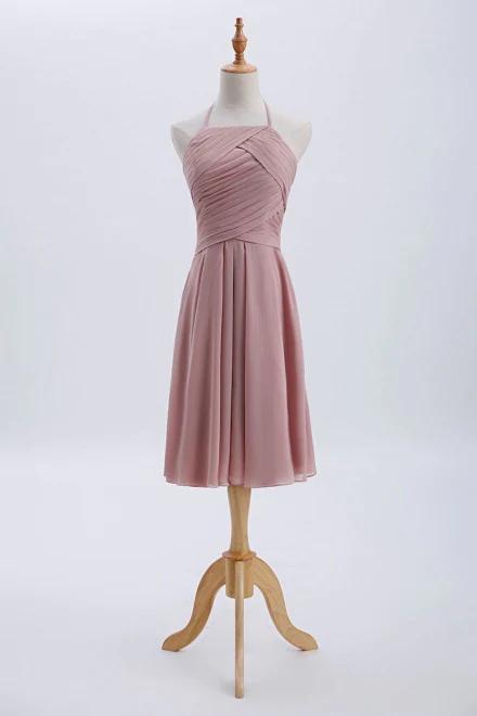 Chiffon Blush Pink Short Bridesmaid Dress