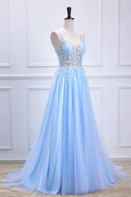 Lace-up Light Blue Sheer Corset A-line Formal Dress,prom Dress,party Dress