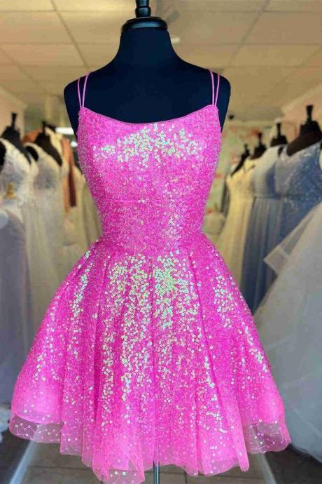 Cute Pink Sequins A-line Homecoming Dress