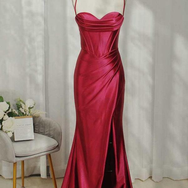 Lace-Up Burgundy Cowl Neck Ruched Long Party Dress,Prom Dress,Evening Dress